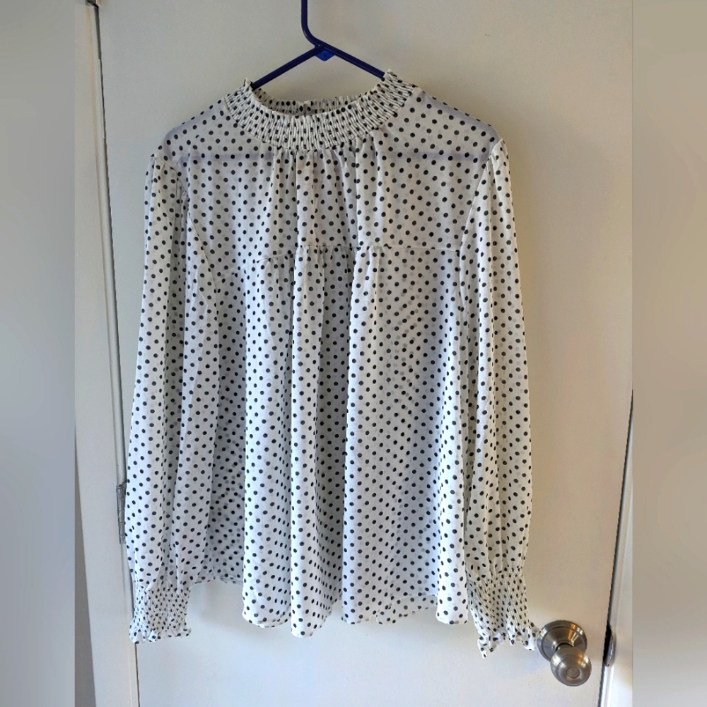 Blashe sheer white with black polka dots blouse, size 3XL